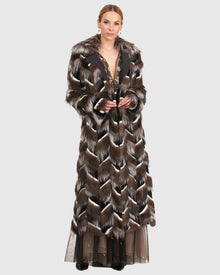 Sable, Mink And Fox Intarsia Coat With Belt | Barguzine/Black/White/Silver