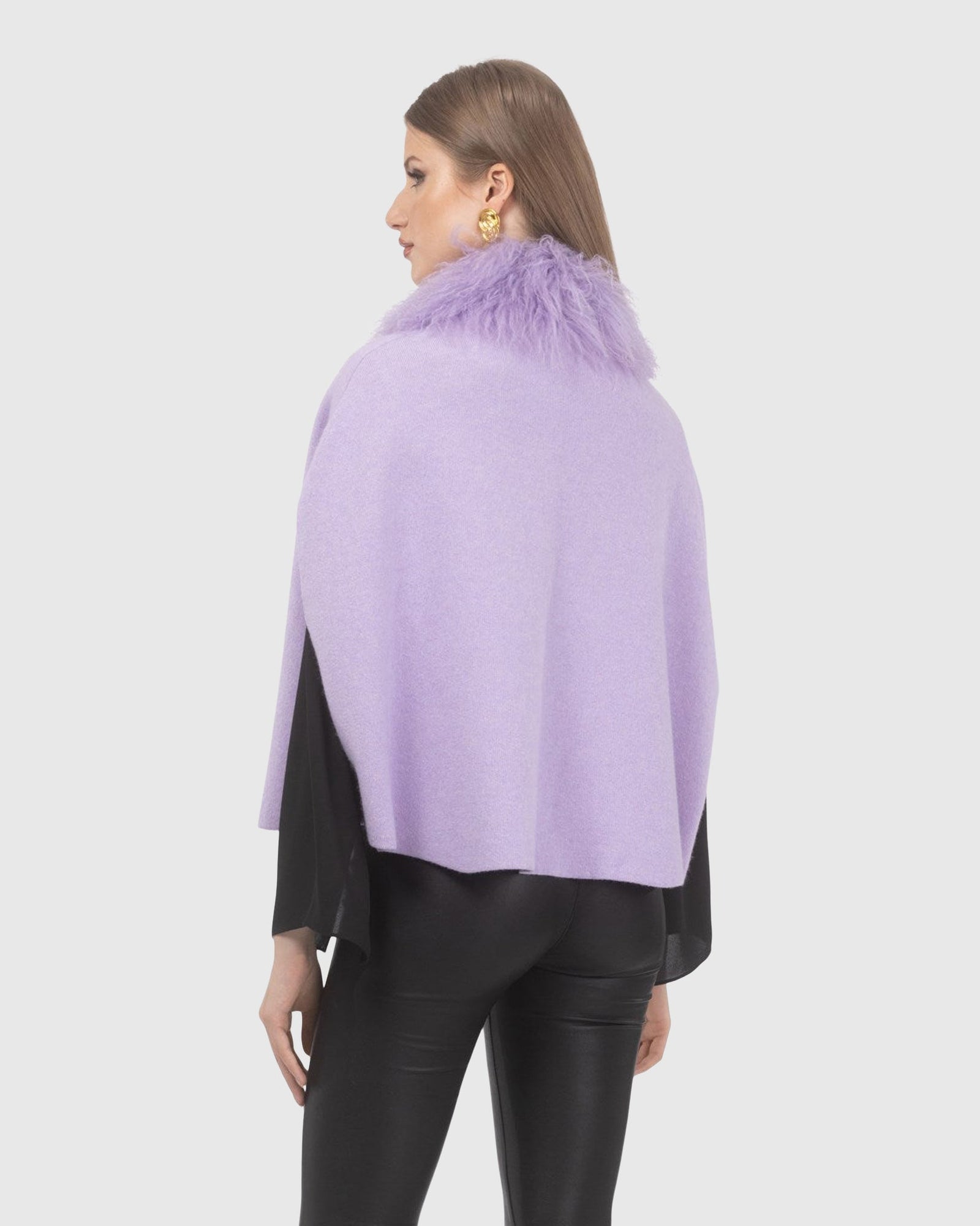 Select Cashmere And Merino Wool Blend Cape With Select Mongolian Lamb Trim | Lilac