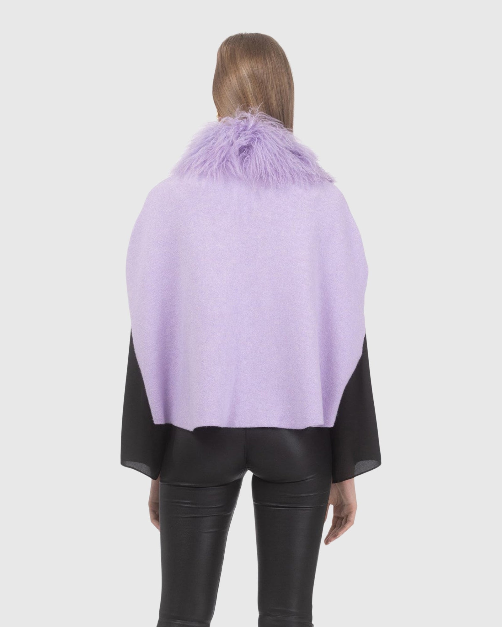 Select Cashmere And Merino Wool Blend Cape With Select Mongolian Lamb Trim | Lilac