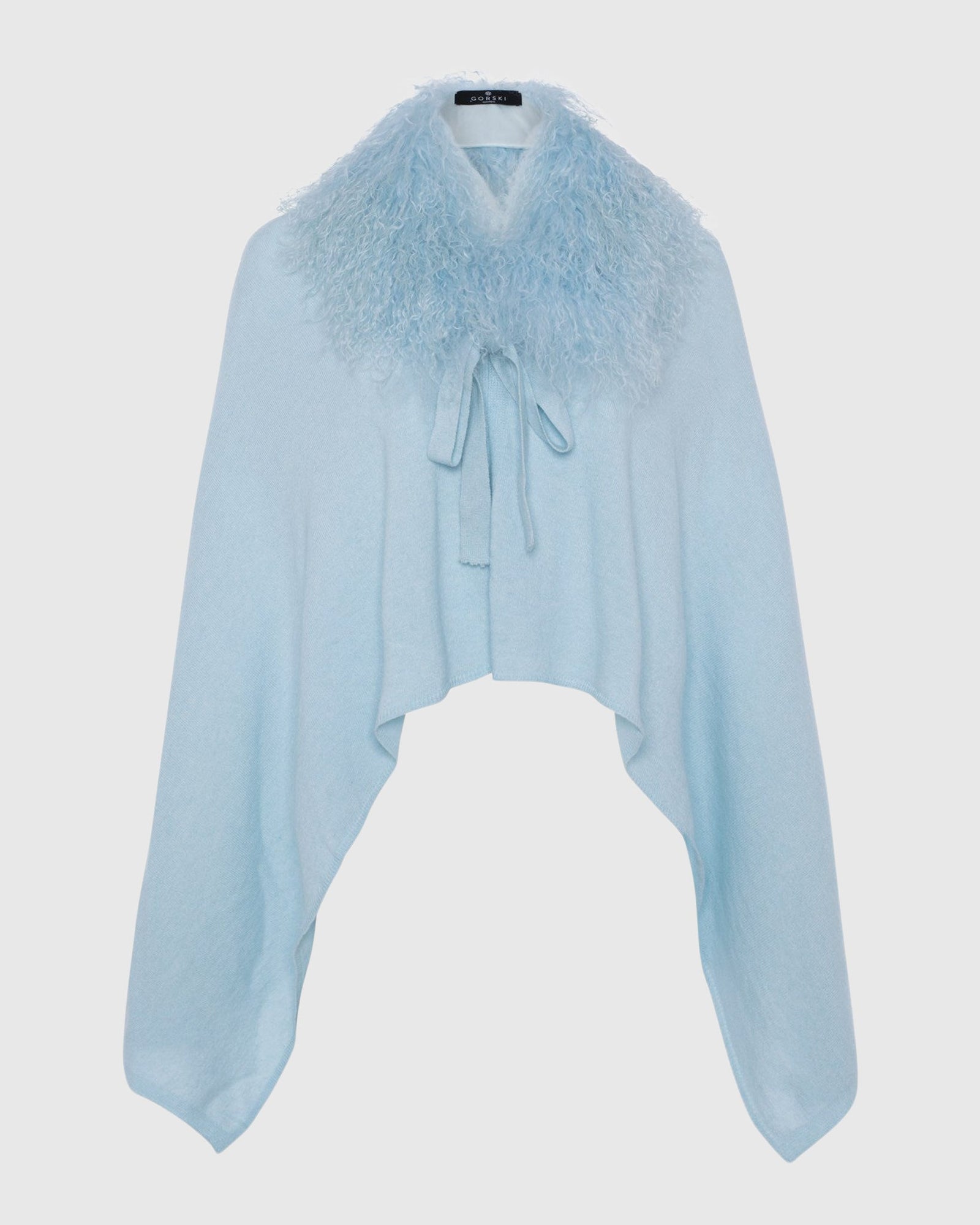 Select Cashmere And Merino Wool Blend Poncho With Select Mongolian Lamb Collar | Pale Blue