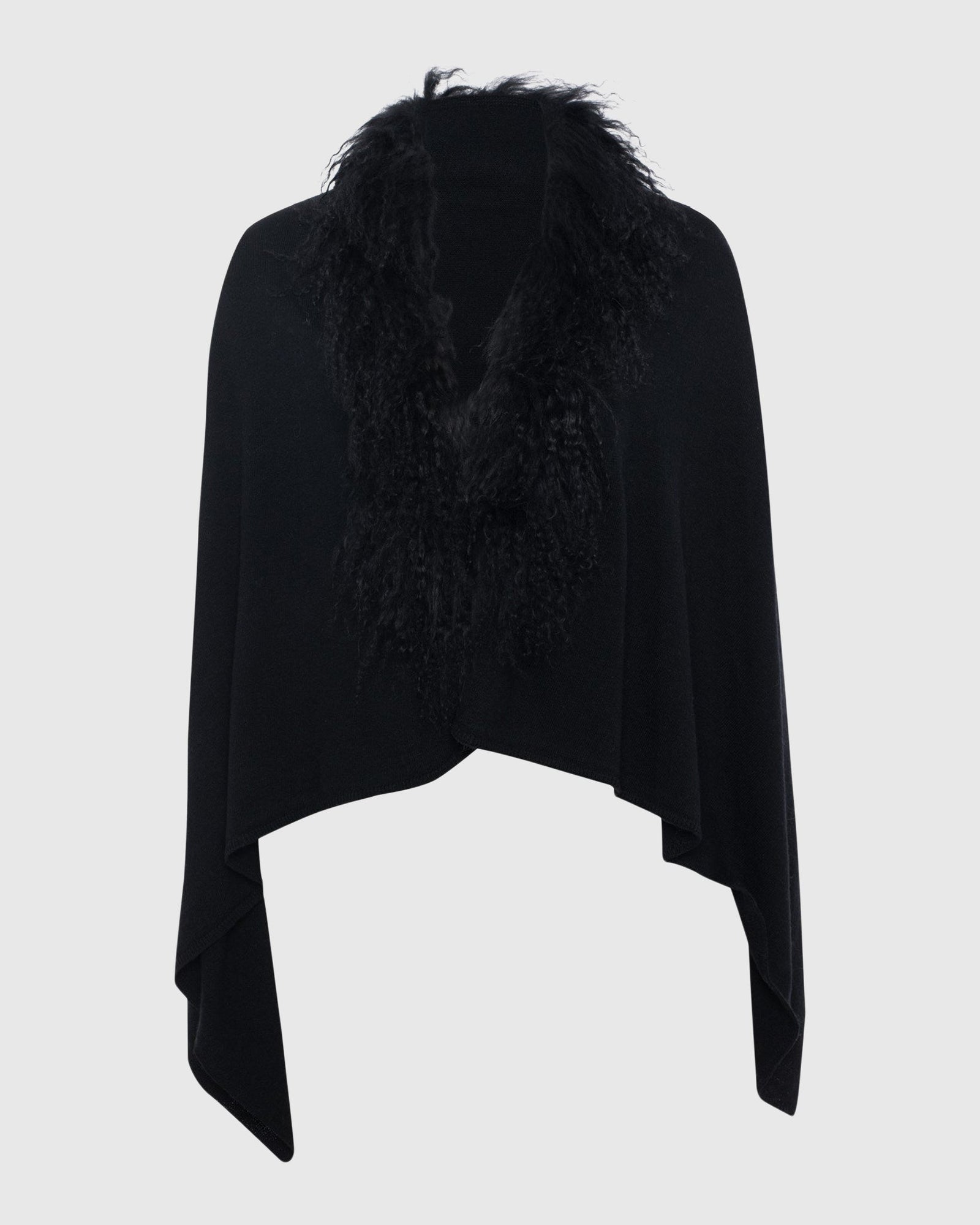 Select Cashmere and Merino Wool Blend Stole with Select Mongolian Lamb Trim | Black (V2)