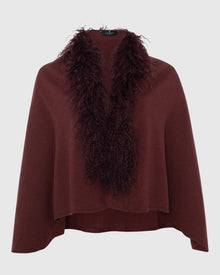 Select Cashmere and Merino Wool Blend Stole with Select Mongolian Lamb Trim | Burgundy