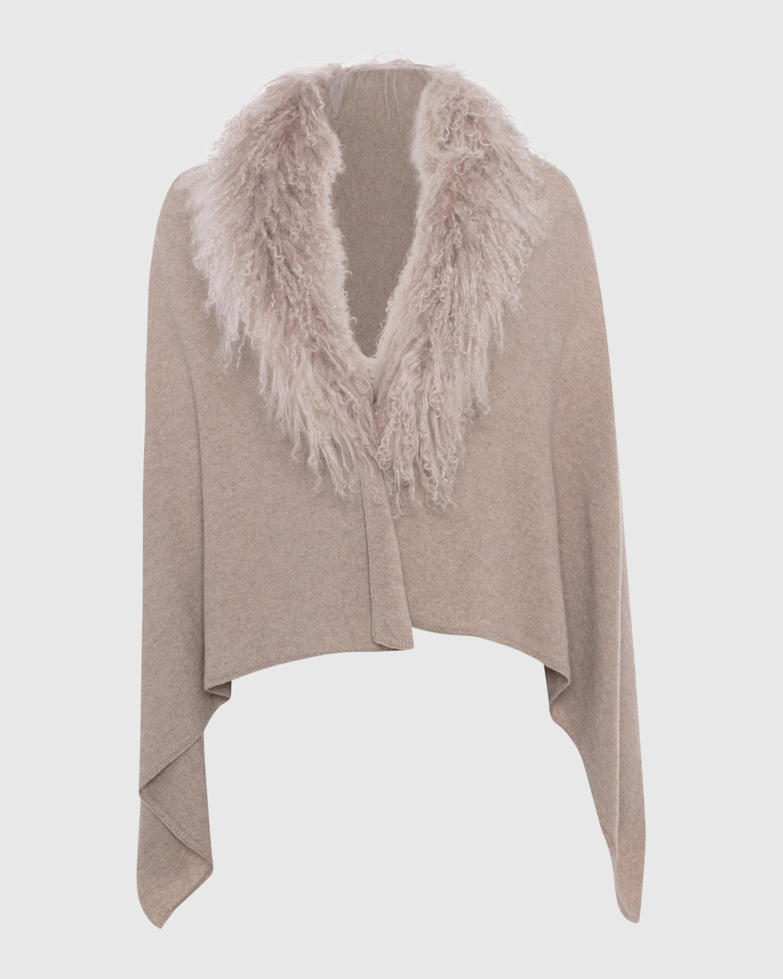 Select Cashmere and Merino Wool Blend Stole with Select Mongolian Lamb Trim | Cappuccino