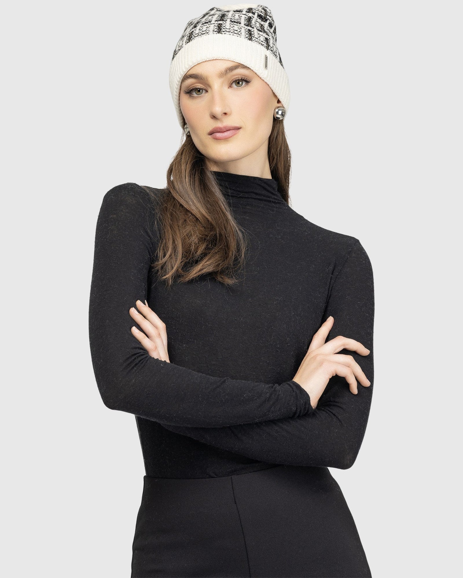 Select Cashmere Beanie Hat | Ivory/Taupe