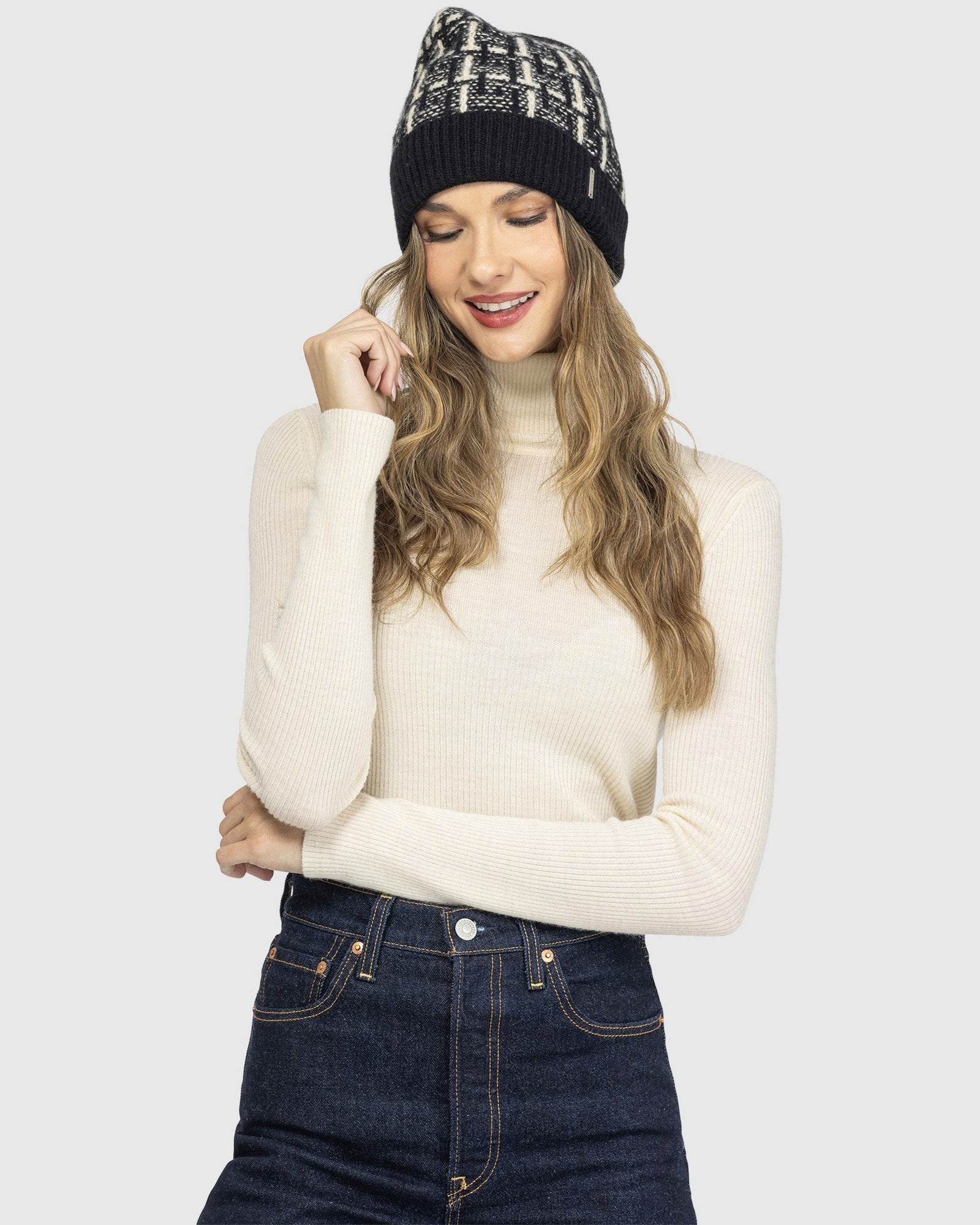 Select Cashmere Beanie Hat | Ivory/Taupe