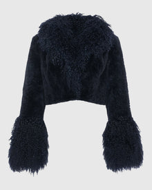 Select Cashmere Goat Bolero With Select Mongolian Goat Collar And Cuffs | Dark Blue