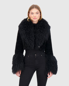 Select Cashmere Goat Bolero With Select Mongolian Goat Collar And Cuffs | Black