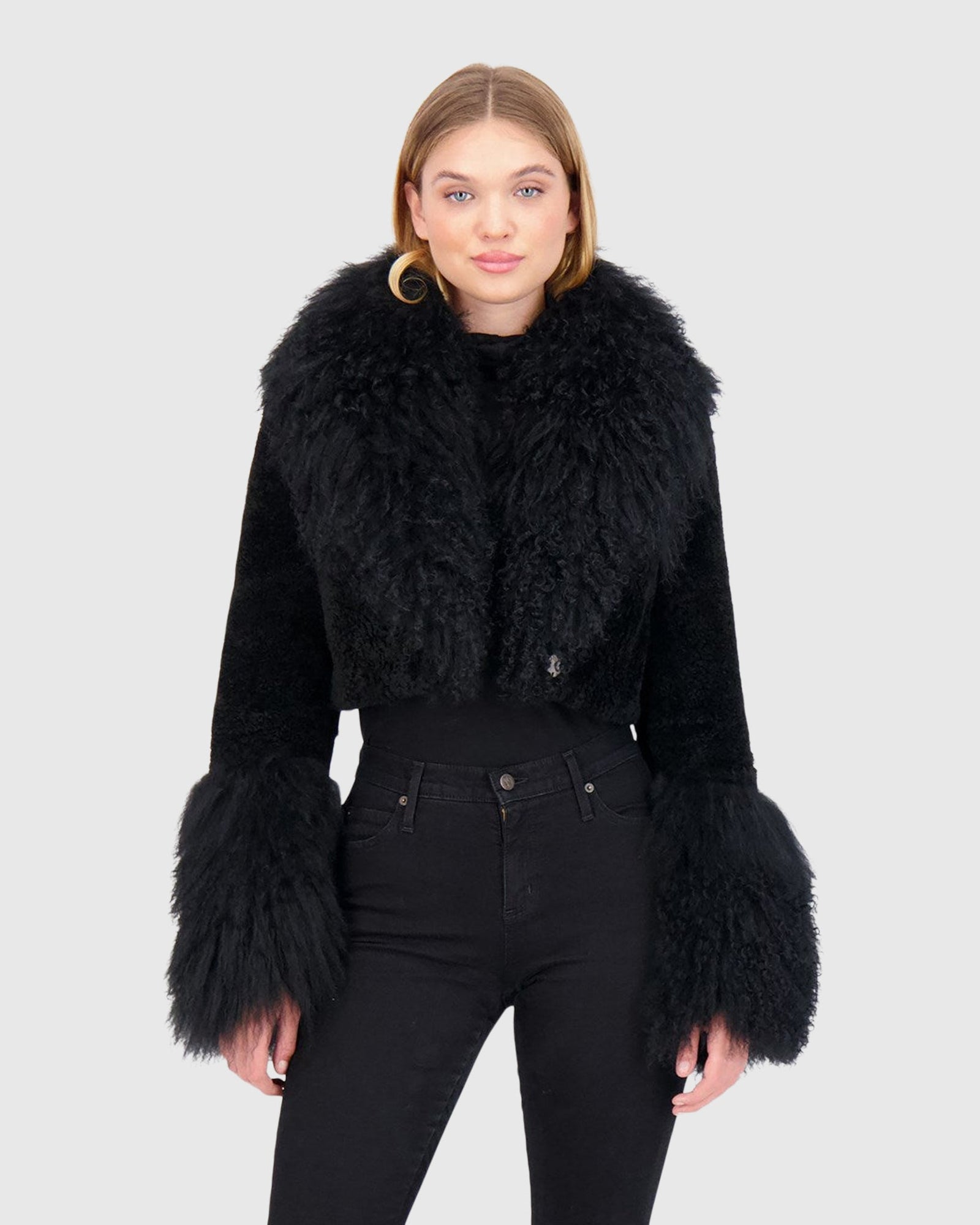 Select Cashmere Goat Bolero With Select Mongolian Goat Collar And Cuffs | Black