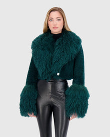 Select Cashmere Goat Bolero With Select Mongolian Goat Collar And Cuffs | Forest Green