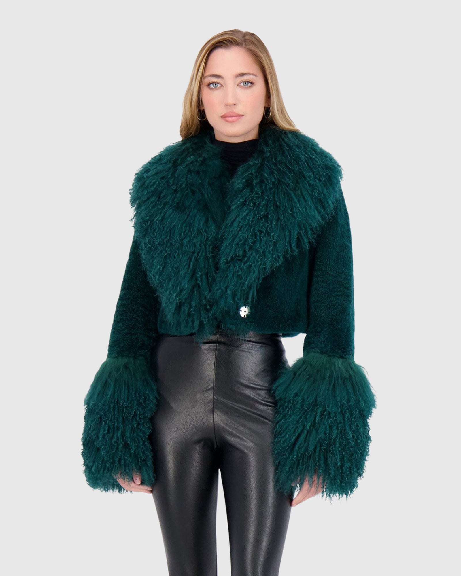 Select Cashmere Goat Bolero With Select Mongolian Goat Collar And Cuffs | Forest Green