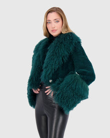 Select Cashmere Goat Bolero With Select Mongolian Goat Collar And Cuffs | Forest Green