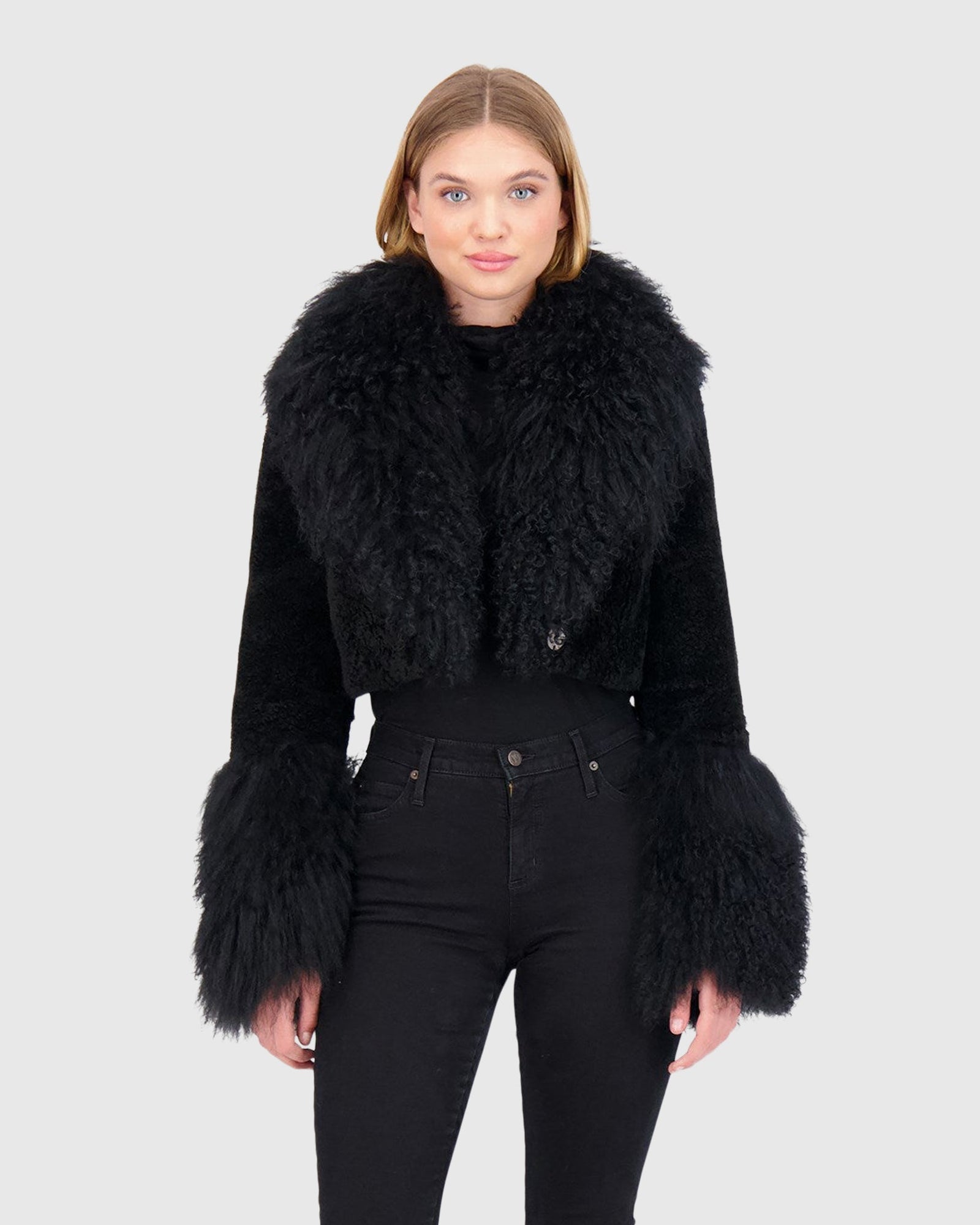 Select Cashmere Goat Bolero With Select Mongolian Goat Collar And Cuffs | Black