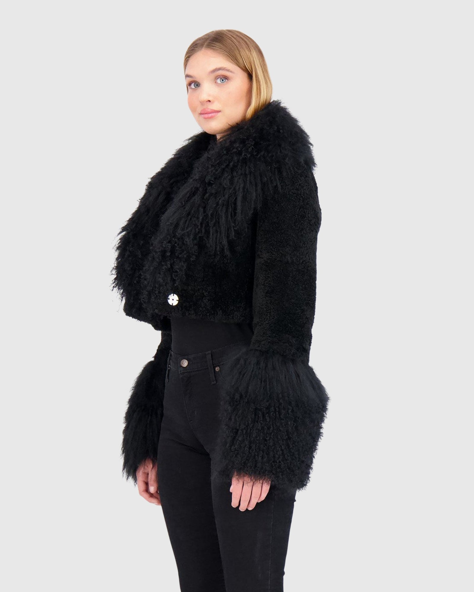 Select Cashmere Goat Bolero With Select Mongolian Goat Collar And Cuffs | Black