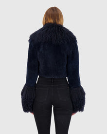 Select Cashmere Goat Bolero With Select Mongolian Goat Collar And Cuffs | Dark Blue