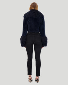 Select Cashmere Goat Bolero With Select Mongolian Goat Collar And Cuffs | Women | Dark Blue