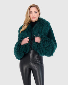 Select Cashmere Goat Bolero With Select Mongolian Goat Collar And Cuffs | Forest Green