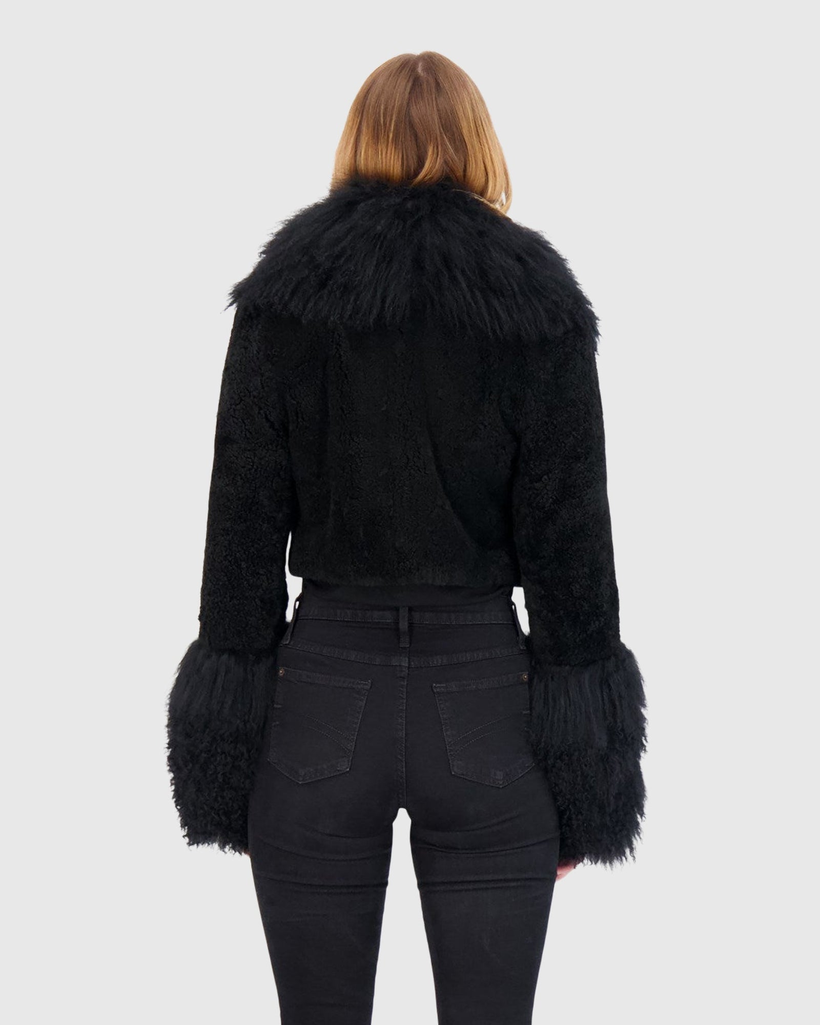 Select Cashmere Goat Bolero With Select Mongolian Goat Collar And Cuffs | Black