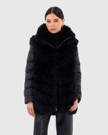 Select Cashmere Goat Chevron Jacket With Detachable Quilted Sleeves | Black/Black