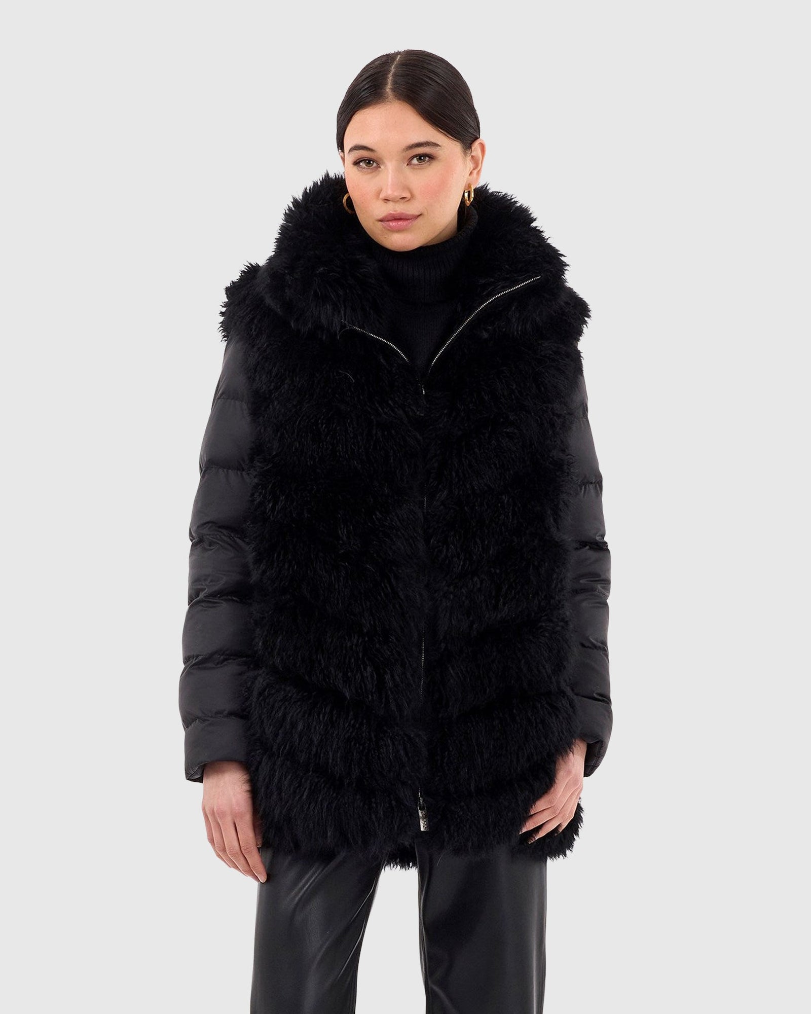 Select Cashmere Goat Chevron Jacket With Detachable Quilted Sleeves | Black/Black