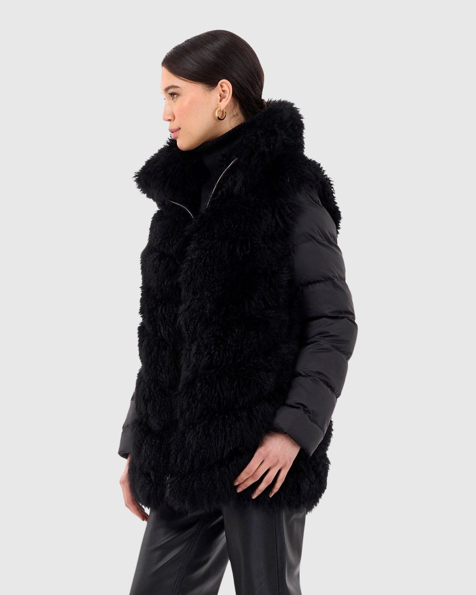 Select Cashmere Goat Chevron Jacket With Detachable Quilted Sleeves | Black/Black