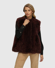Select Cashmere Goat Collarless Vest | Burgundy