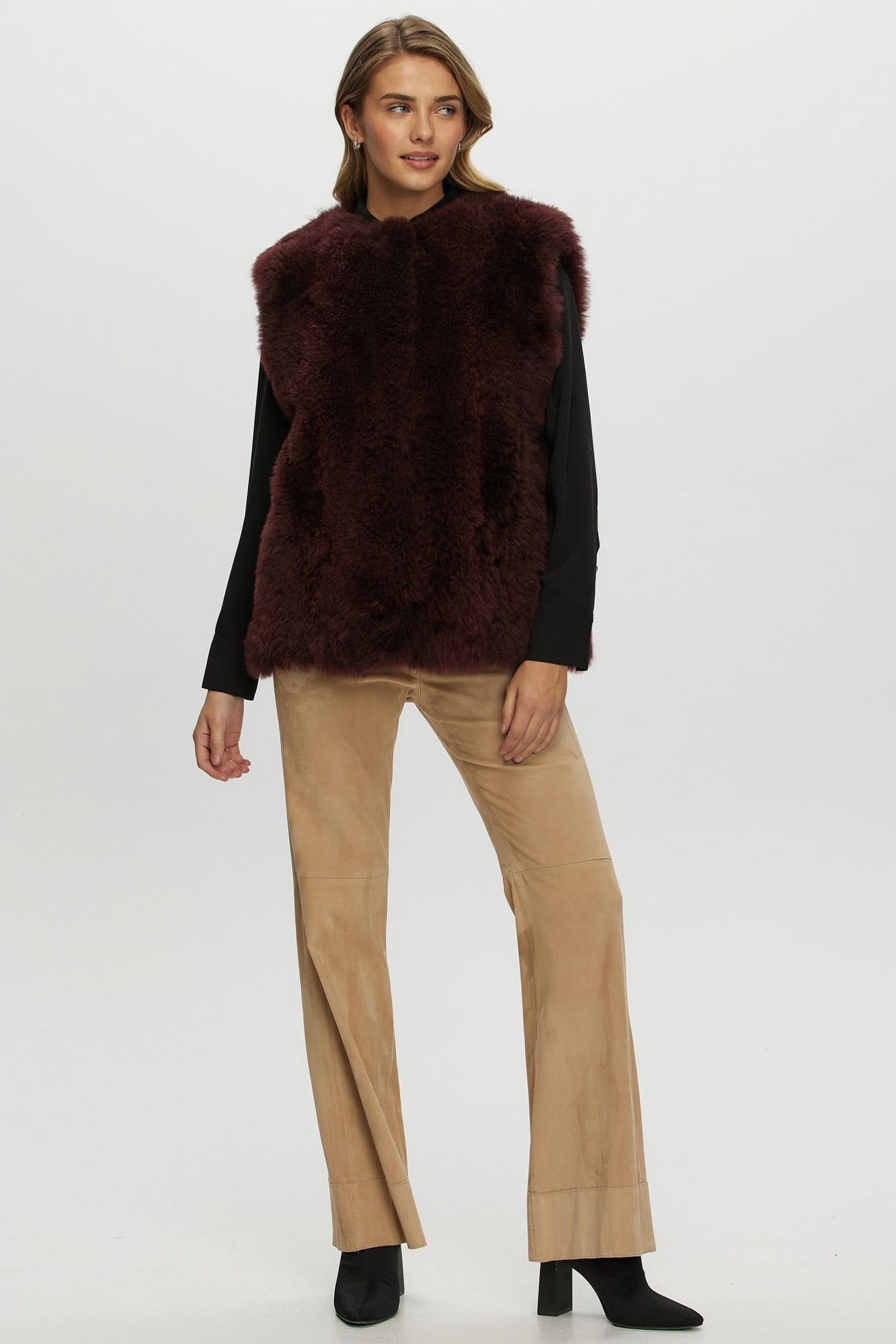 Select Cashmere Goat Collarless Vest | Women | Burgundy