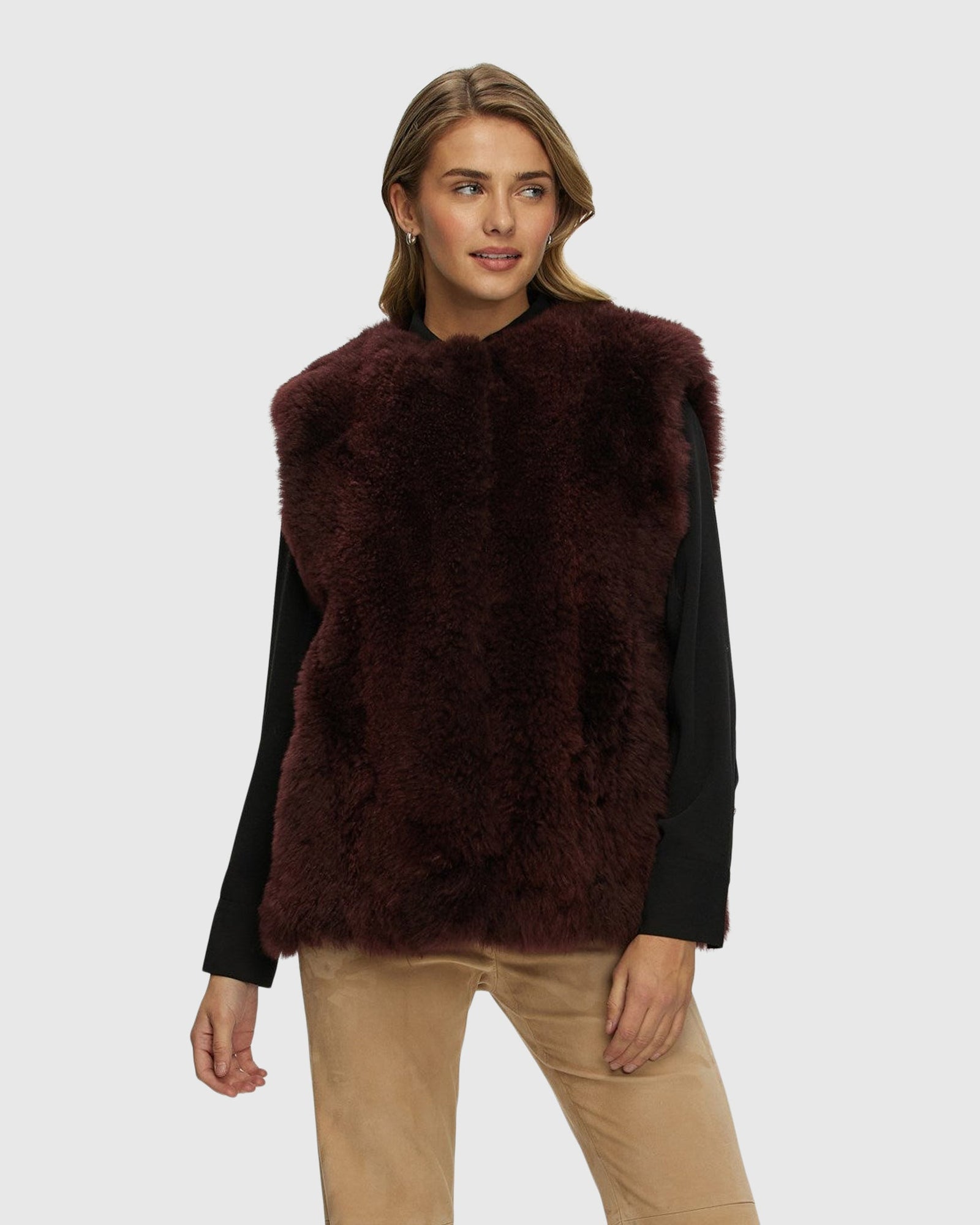 Select Cashmere Goat Collarless Vest | Burgundy