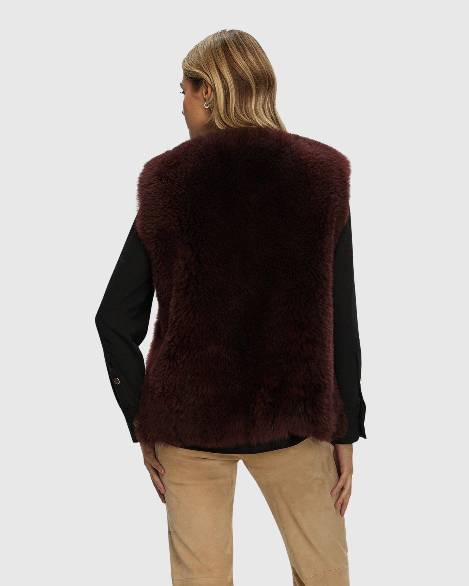 Select Cashmere Goat Collarless Vest | Burgundy