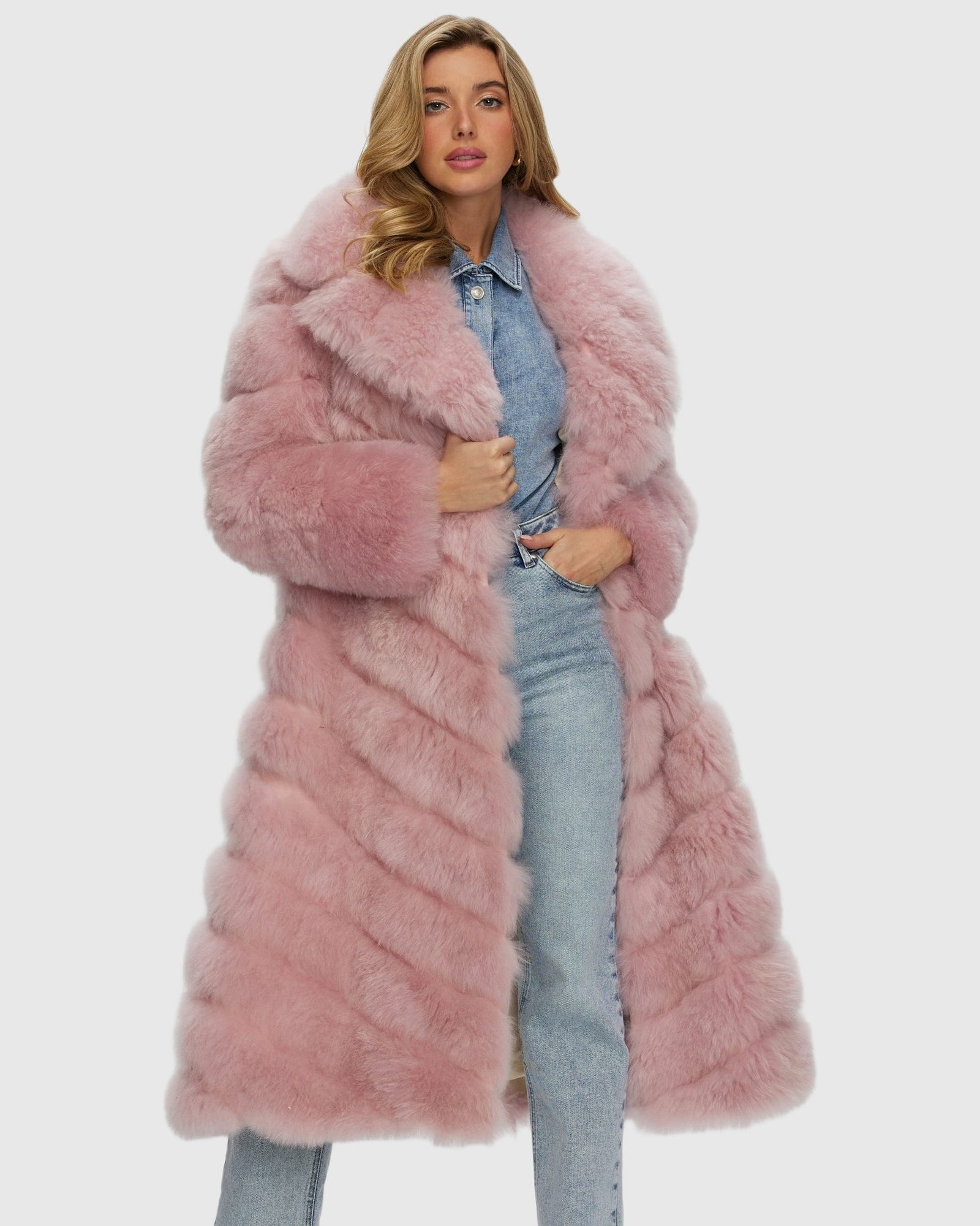 Select Cashmere Goat Diagonal Coat | Light Pink