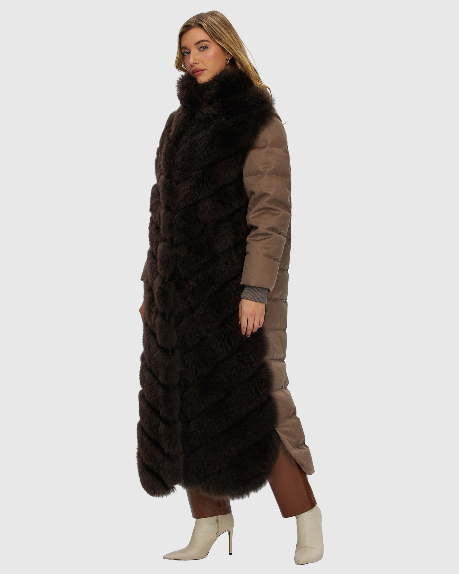 Select Cashmere Goat Diagonal Coat With Loro Piana Cashmere Sleeves And Back | Brown/Brown