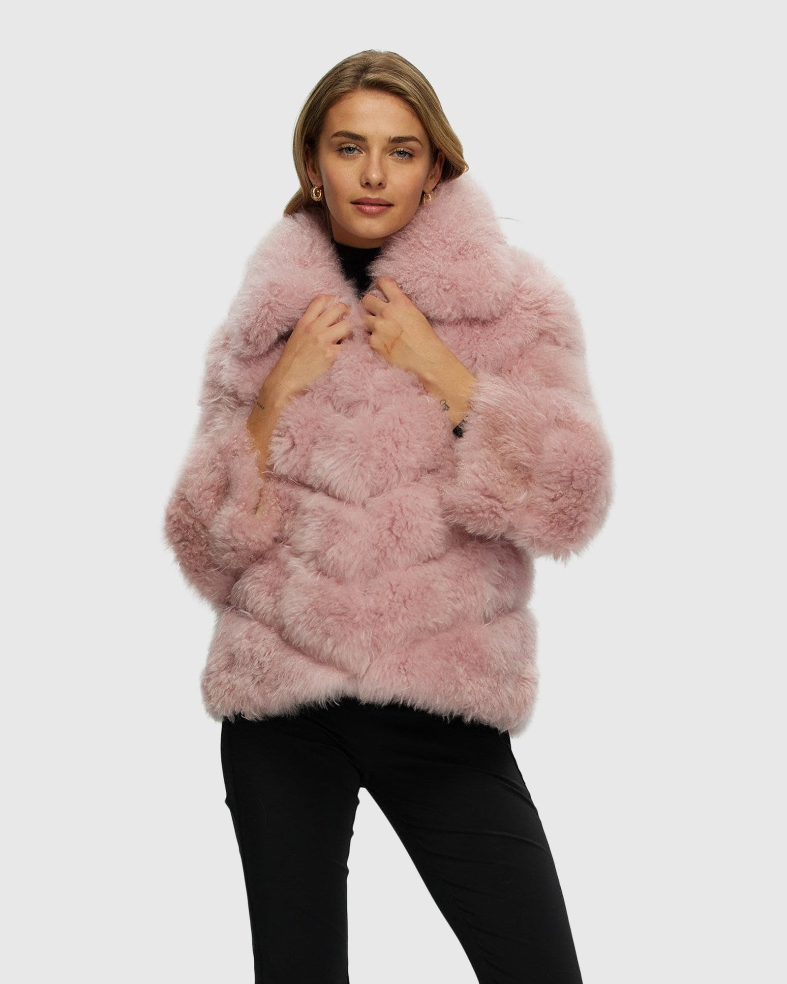 Select Cashmere Goat Diagonal Jacket | Light Pink