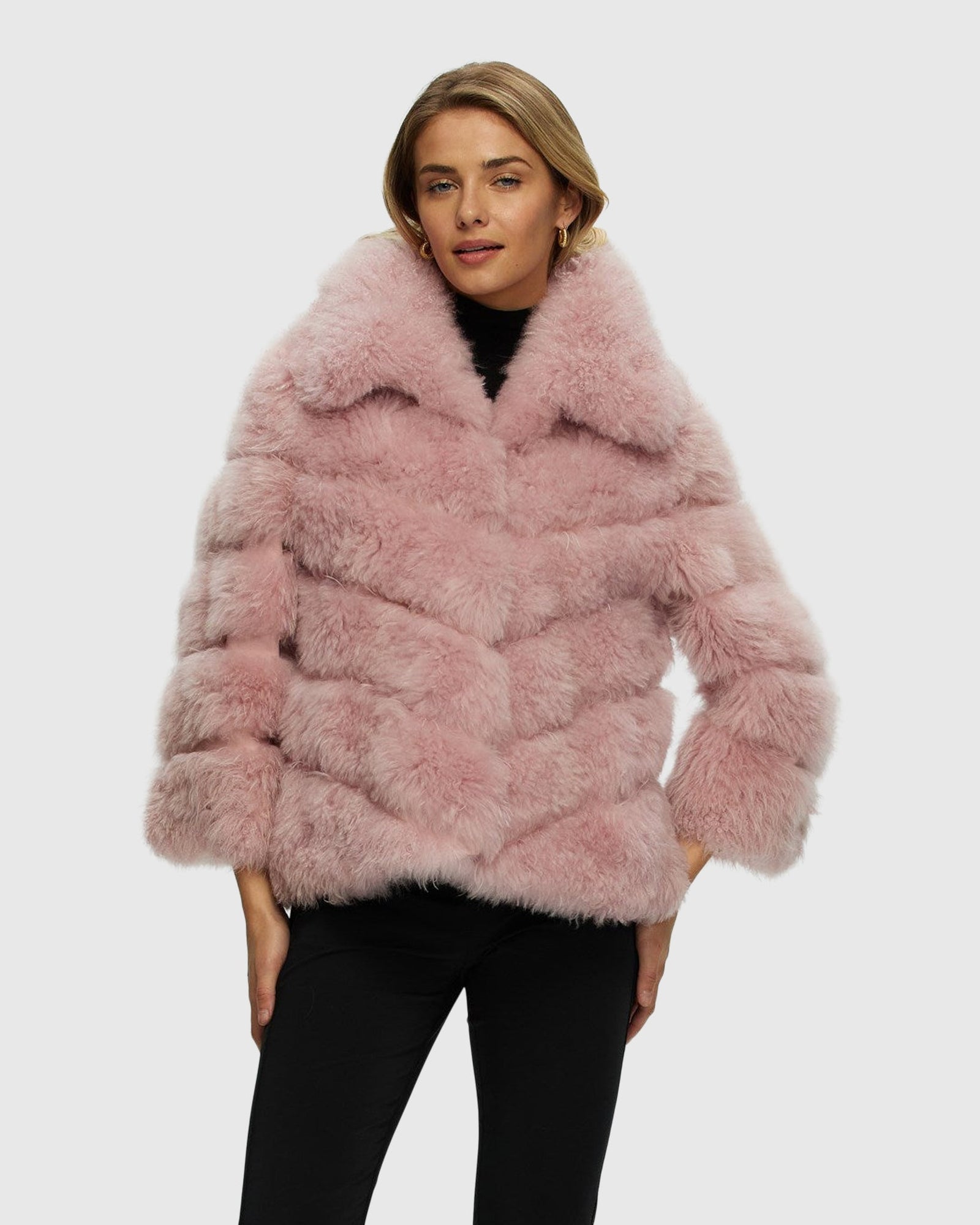 Select Cashmere Goat Diagonal Jacket | Light Pink