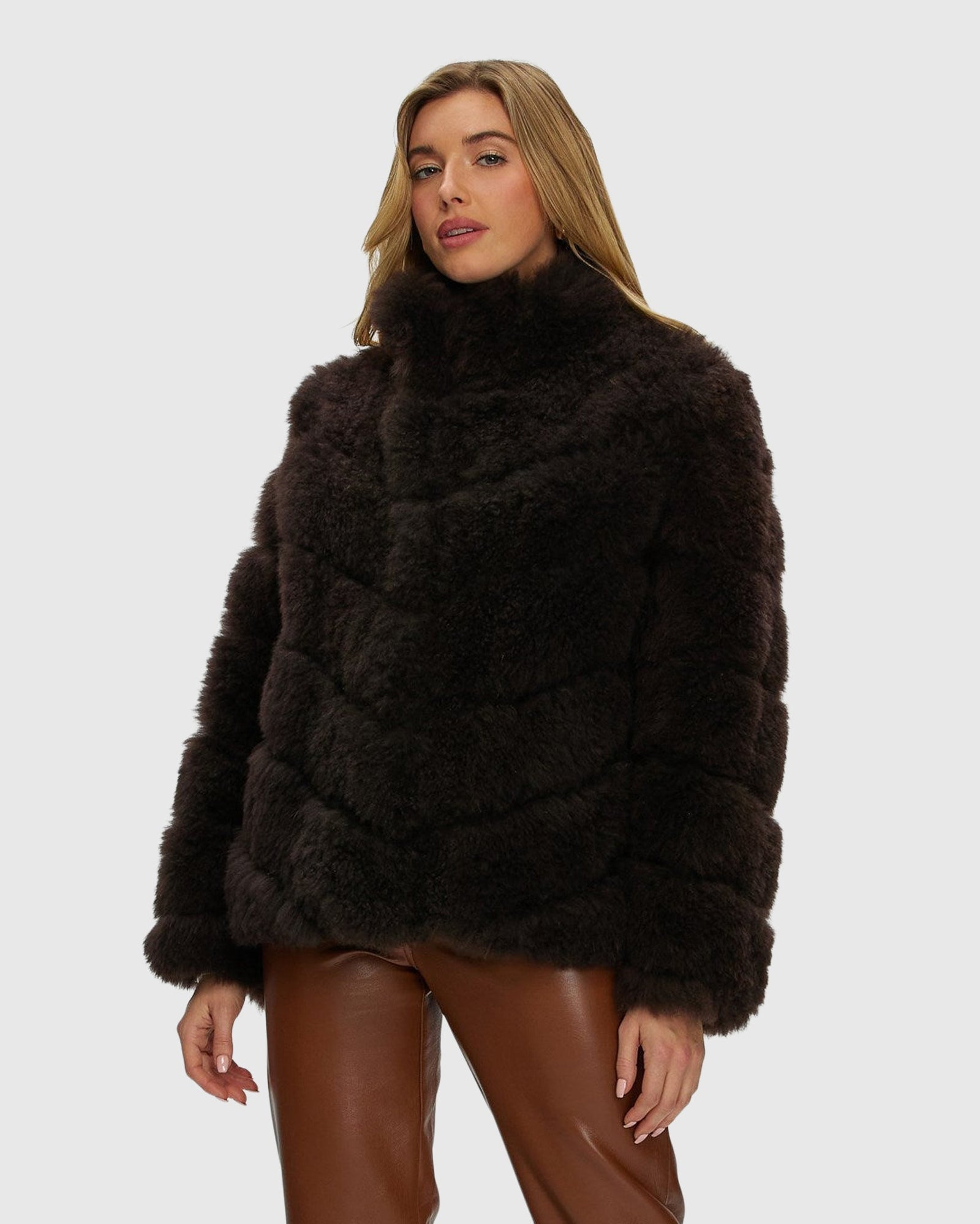 Select Cashmere Goat Diagonal Jacket | Brown