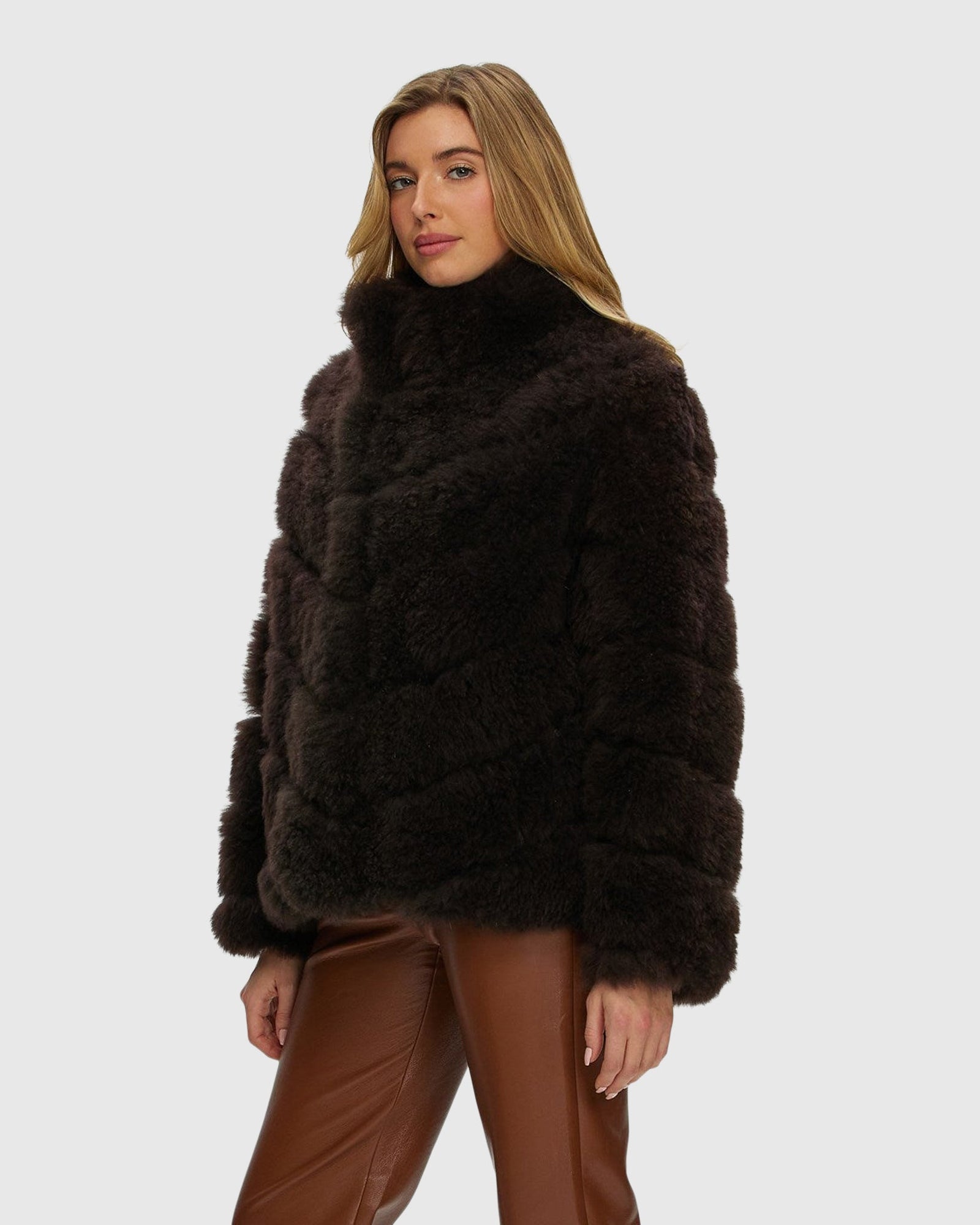 Select Cashmere Goat Diagonal Jacket | Brown