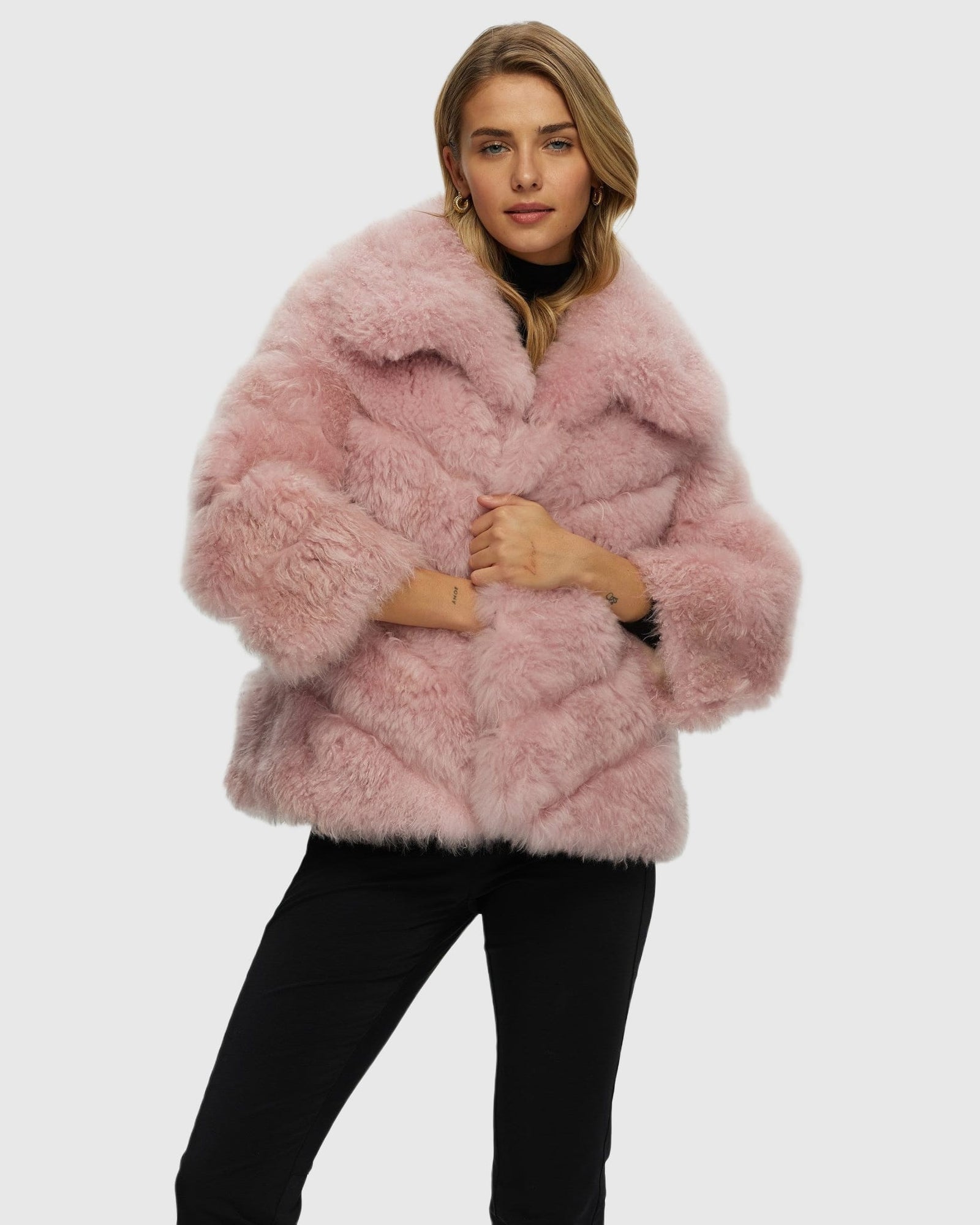 Select Cashmere Goat Diagonal Jacket | Light Pink