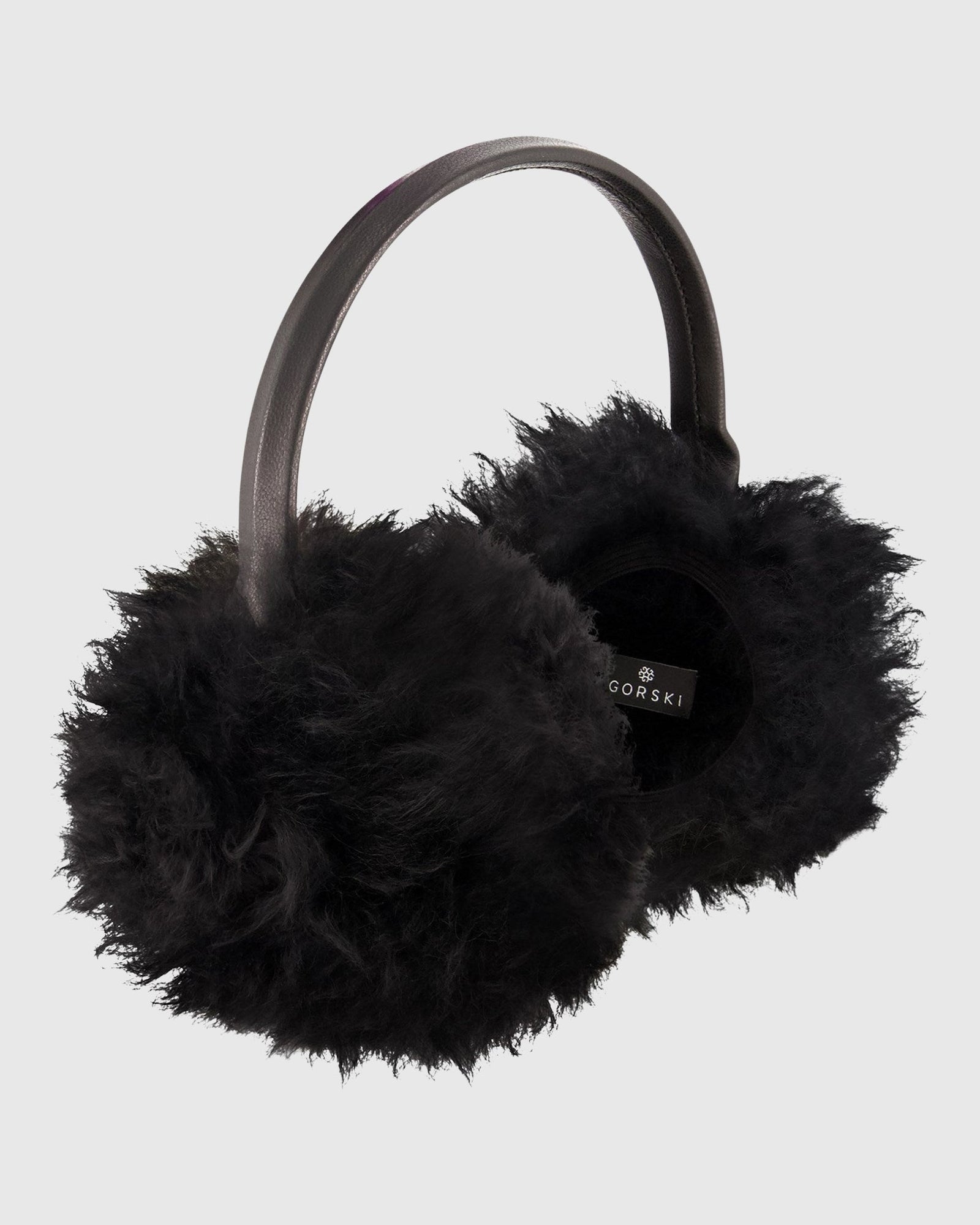 Select Cashmere Goat Earmuffs with Leather Frame | Black