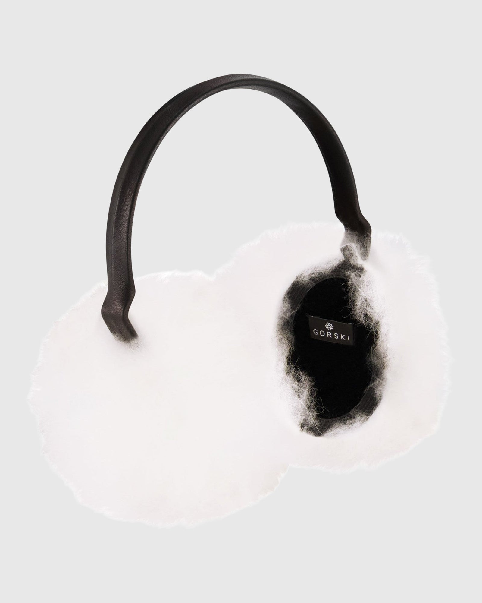 Select Cashmere Goat Earmuffs with Leather Frame | White