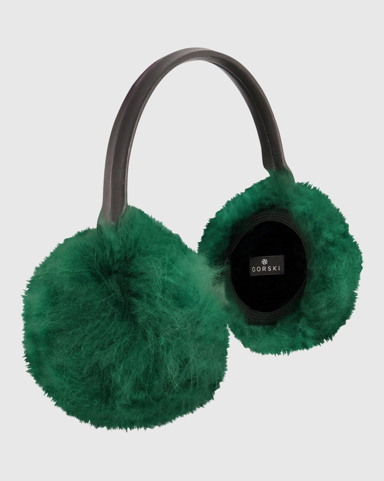 Select Cashmere Goat Earmuffs with Leather Frame | Emerald