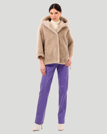 Select Cashmere Goat Hooded Jacket With Cropped Sleeves | Women | Beige