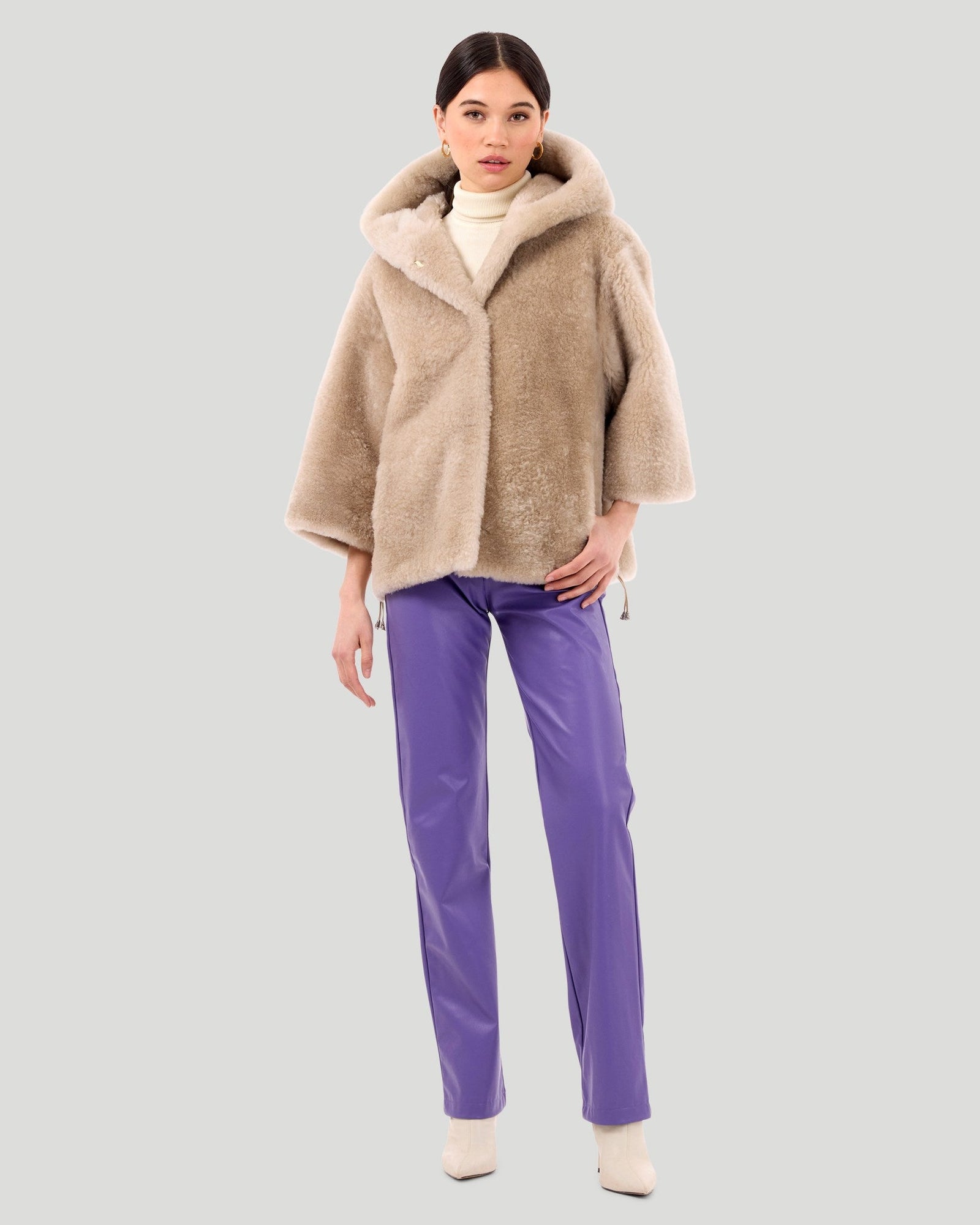 Select Cashmere Goat Hooded Jacket With Cropped Sleeves | Women | Beige