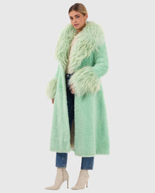 Select Cashmere Goat Short Coat With Select Goat Collar And Cuffs | Pastel Green