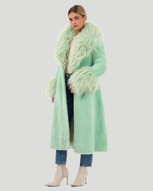 Select Cashmere Goat Short Coat With Select Goat Collar And Cuffs | Women | Pastel Green