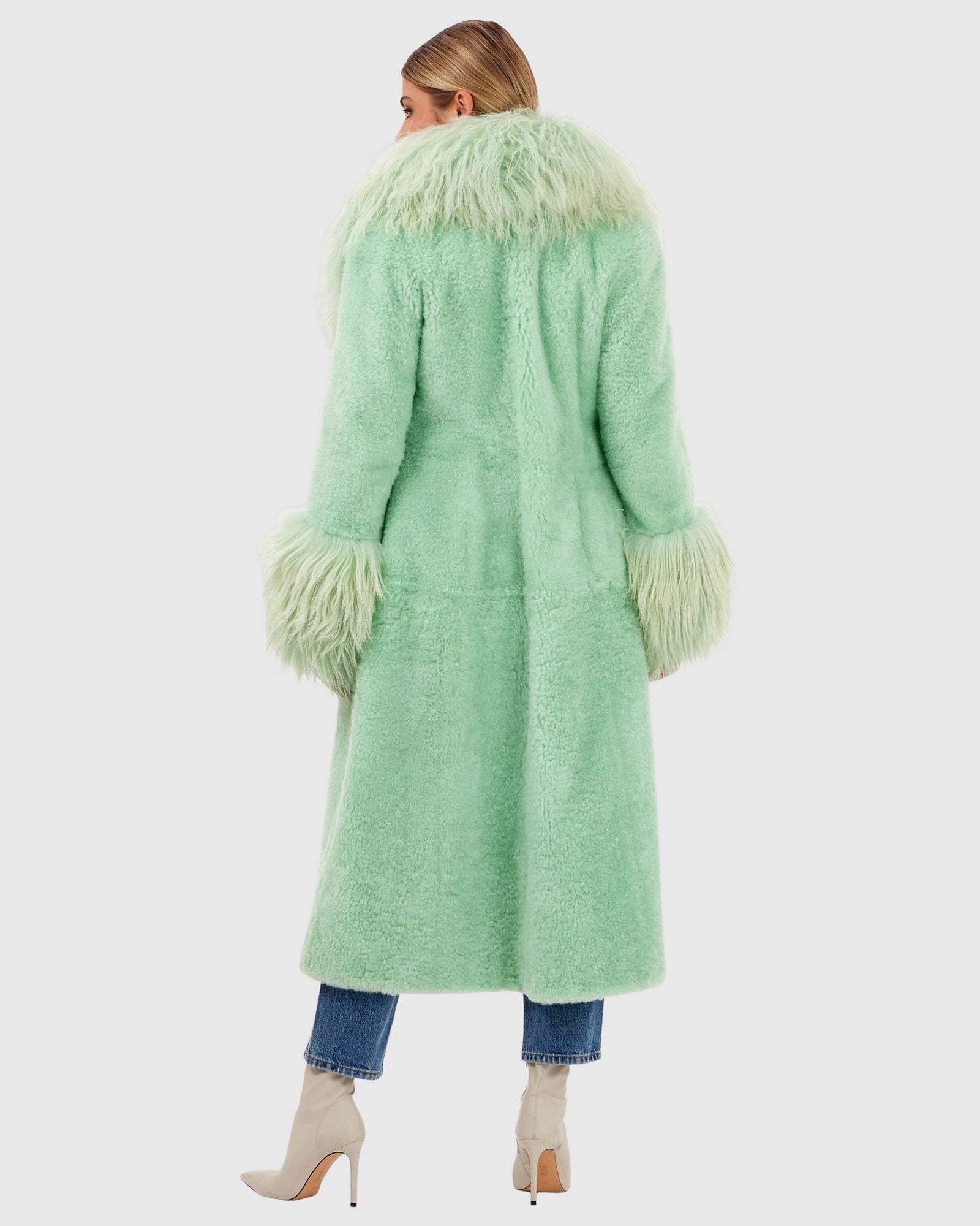 Select Cashmere Goat Short Coat With Select Goat Collar And Cuffs | Pastel Green
