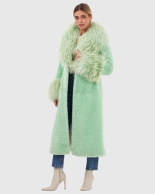 Select Cashmere Goat Short Coat With Select Goat Collar And Cuffs | Pastel Green