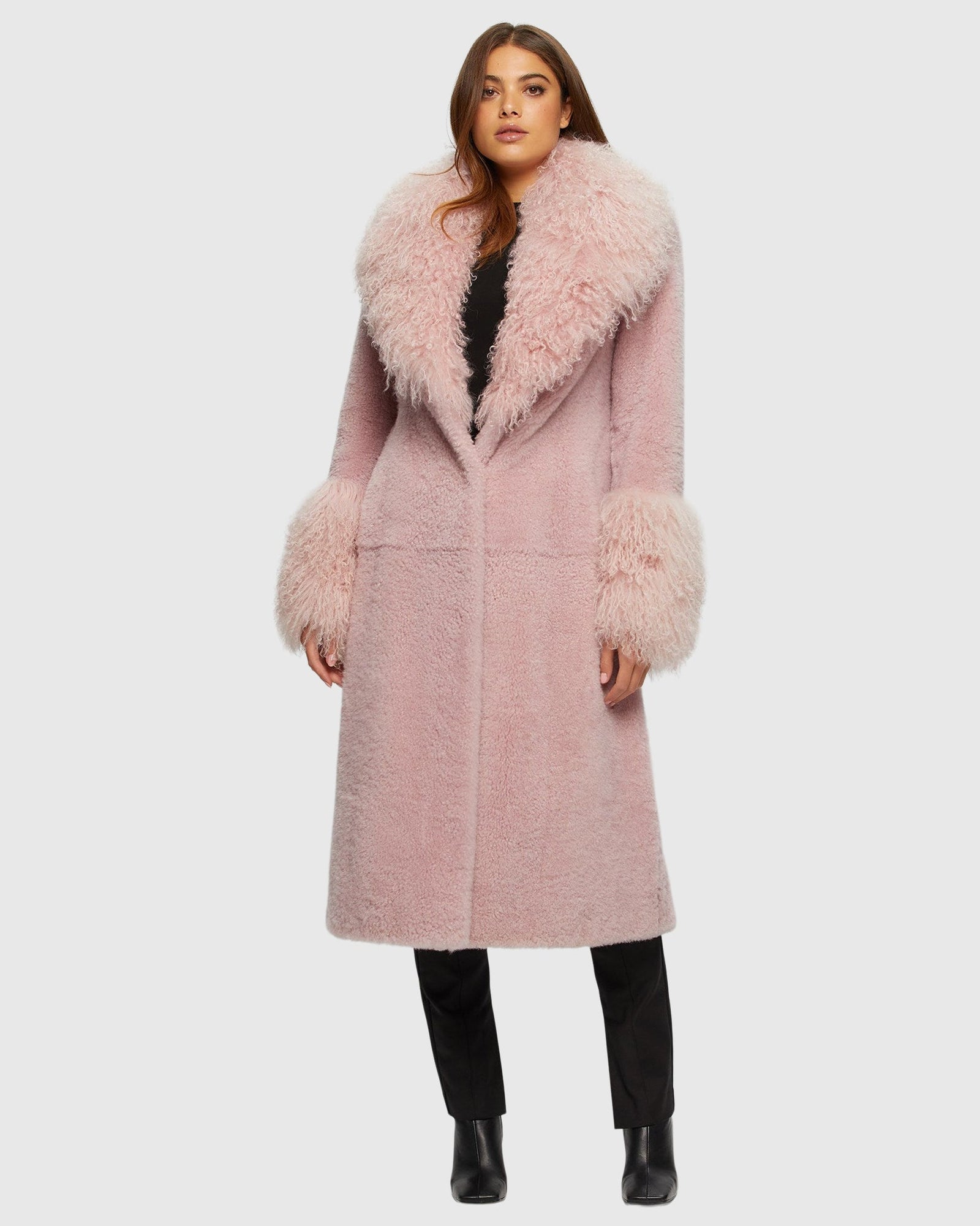 Select Cashmere Goat Short Coat With Select Mongolian Goat Shawl Collar And Cuffs | Pink