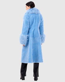 Select Cashmere Goat Short Coat With Select Mongolian Goat Shawl Collar And Cuffs | Blue