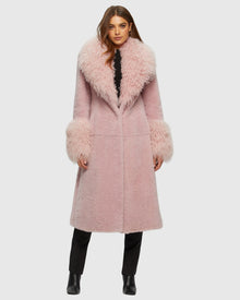 Select Cashmere Goat Short Coat With Select Mongolian Goat Shawl Collar And Cuffs | Pink