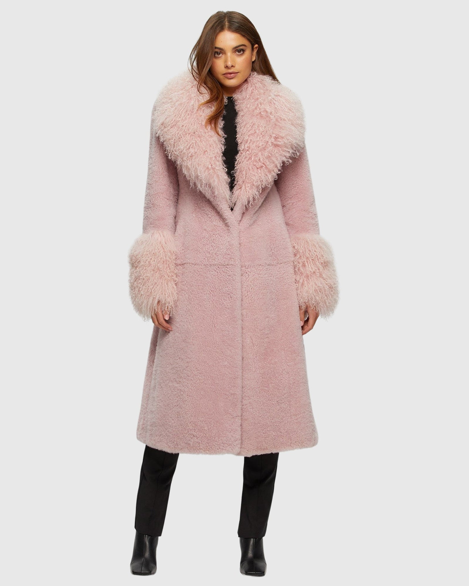 Select Cashmere Goat Short Coat With Select Mongolian Goat Shawl Collar And Cuffs | Pink