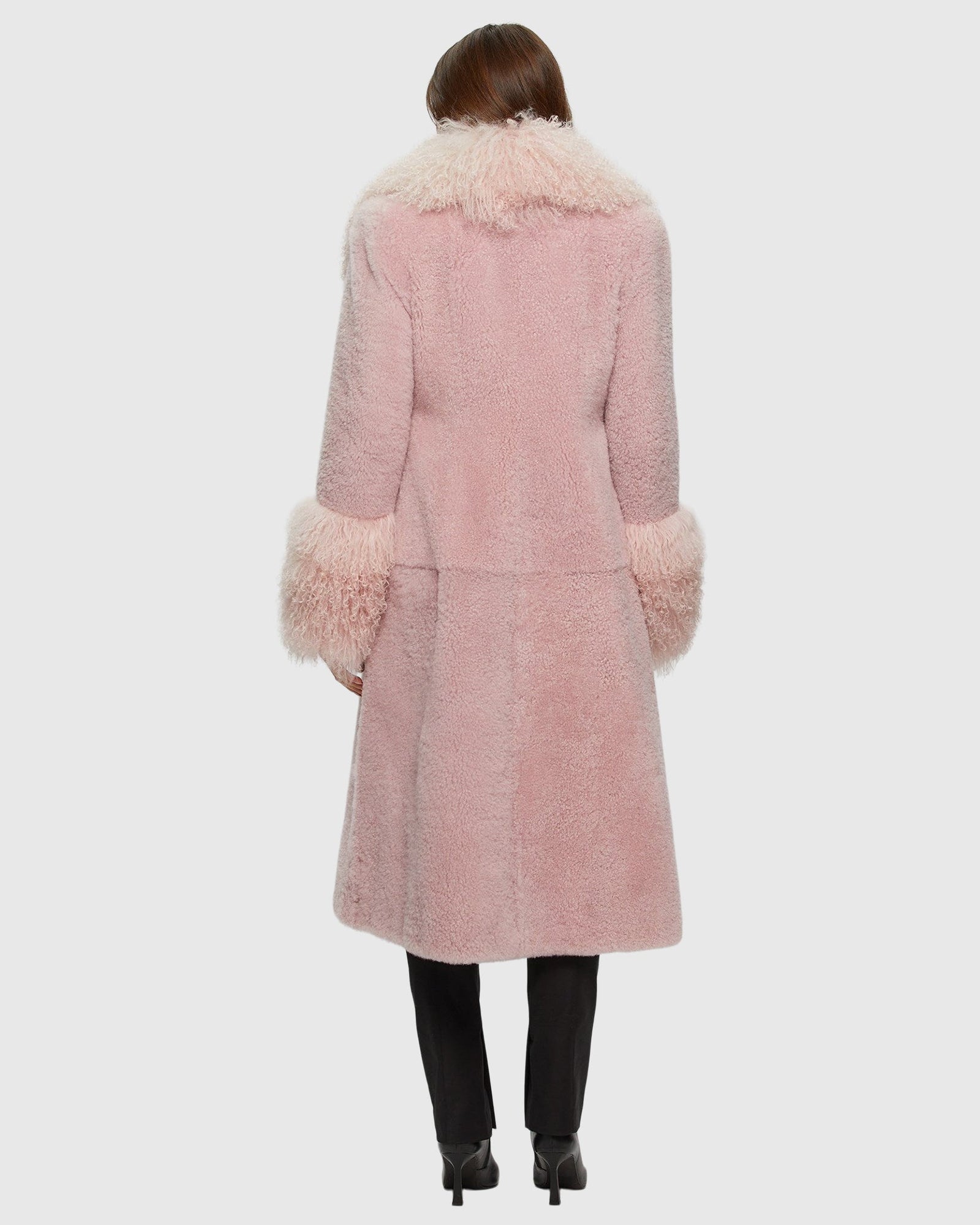 Select Cashmere Goat Short Coat With Select Mongolian Goat Shawl Collar And Cuffs | Pink