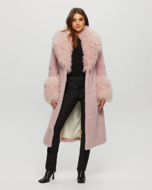 Select Cashmere Goat Short Coat With Select Mongolian Goat Shawl Collar And Cuffs | Pink